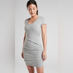 Athleta Central Stripe Dress grey white size large